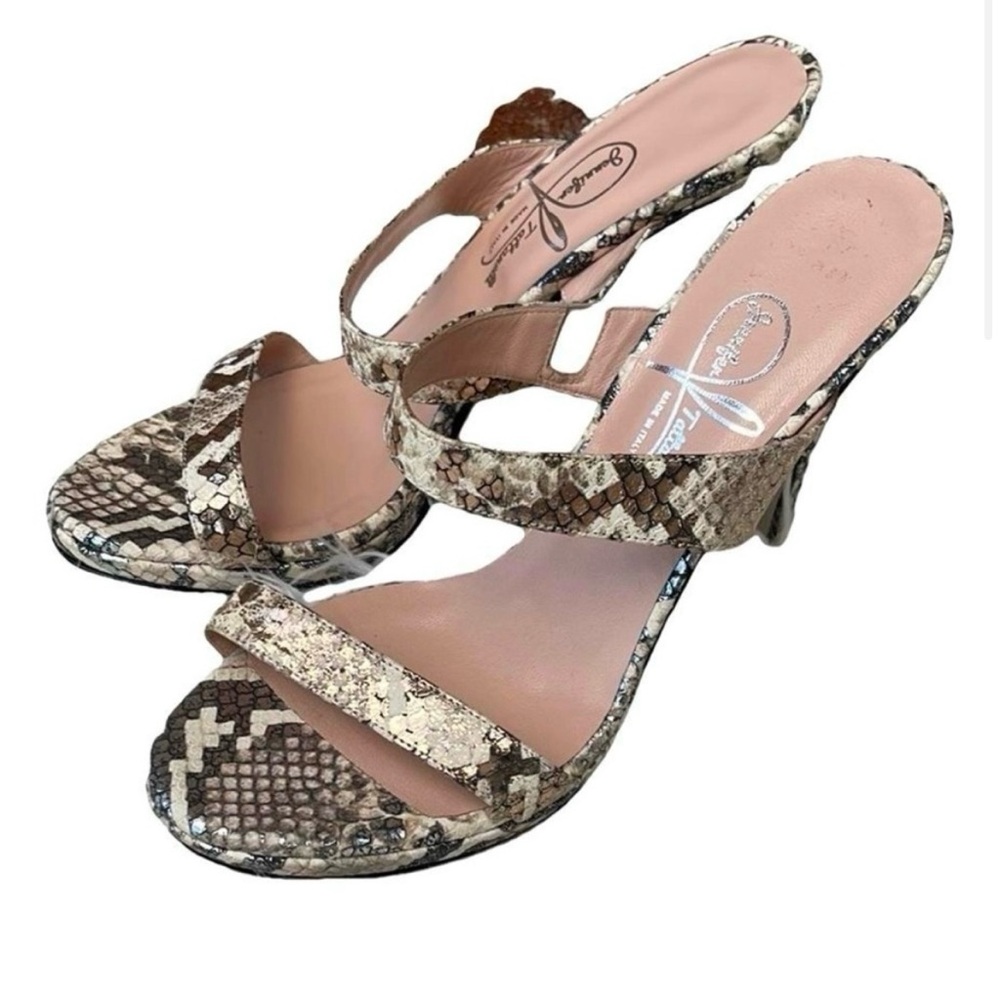 New Jennifer Tattanelli Leather Slip-on Multicolor Animal Metallic Heels Siz7.5.